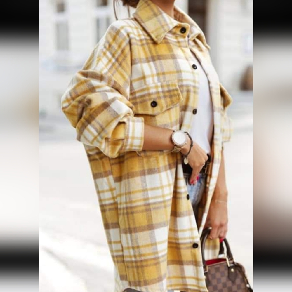 Yellow plaid shacket XL